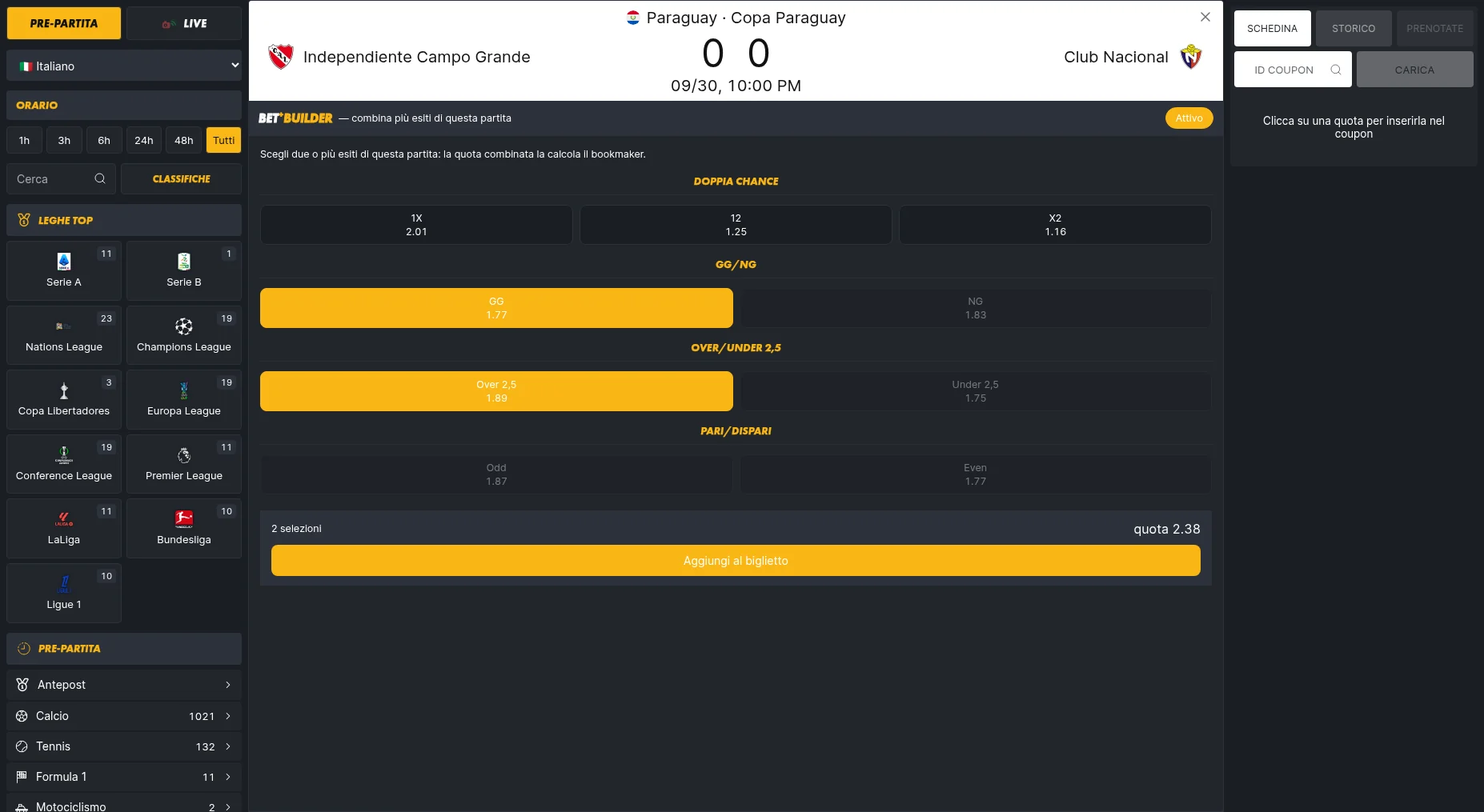 Bet Builder: combina esiti della stessa partita