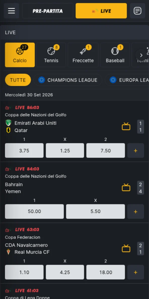 Mobile: scommesse live
